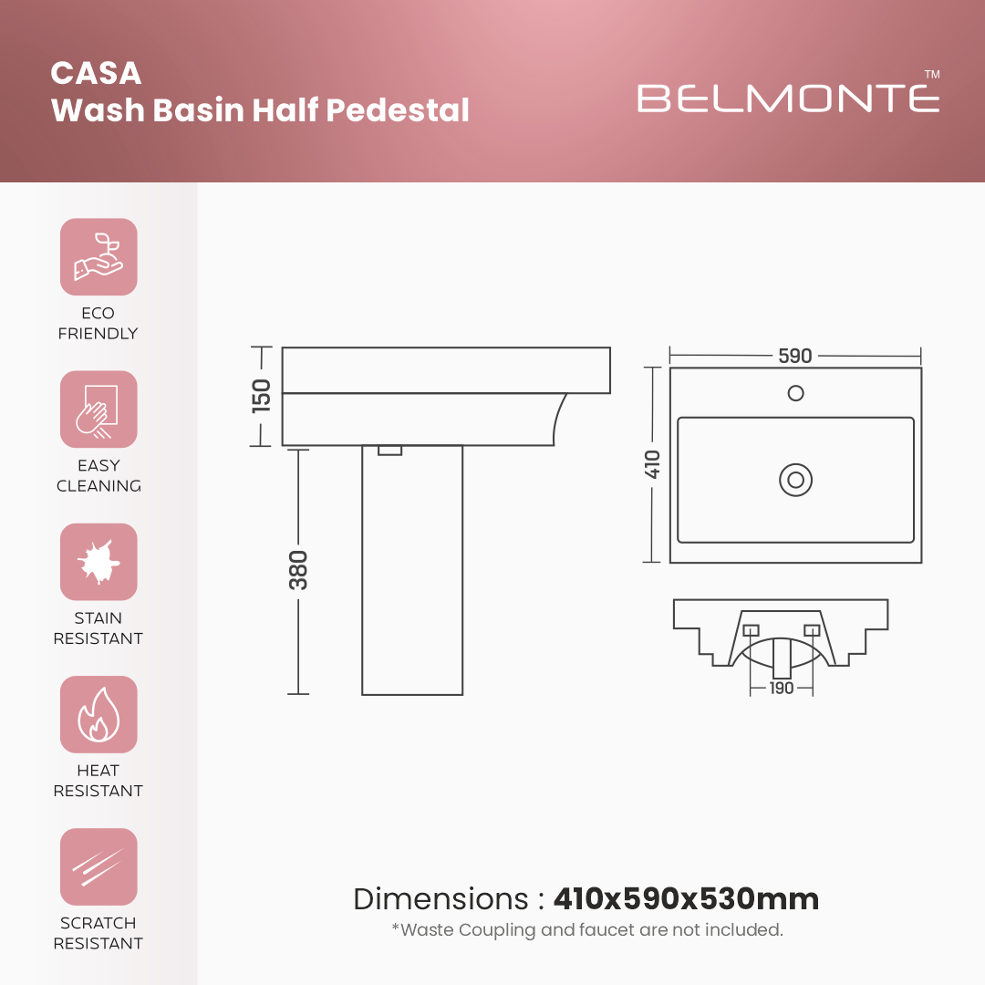 Ceramic Basin With Half Pedestal Set (Casa)