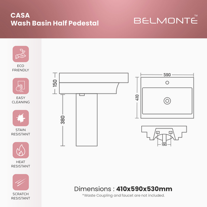 Ceramic Basin With Half Pedestal Set (Casa)