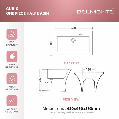 Single Piece Half Basin (Cubix)