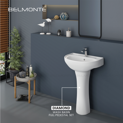 Ceramic Wash Basin Pedestal Set (Diamond)