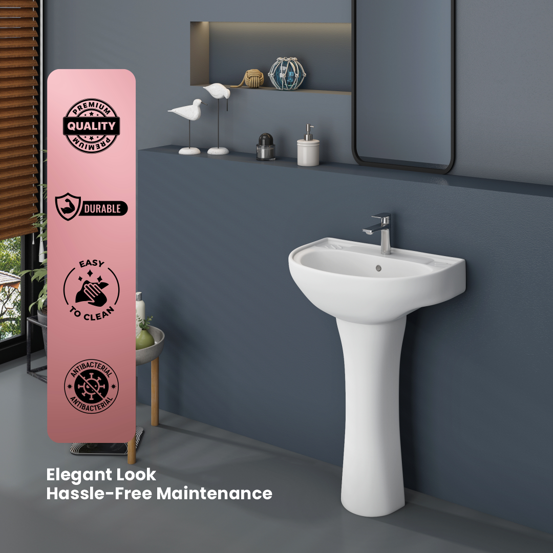 Ceramic Wash Basin Pedestal Set (Diamond)