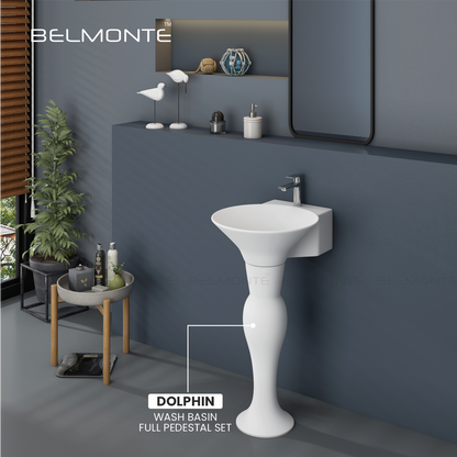 Ceramic Wash Basin Pedestal Set (Dolphin)