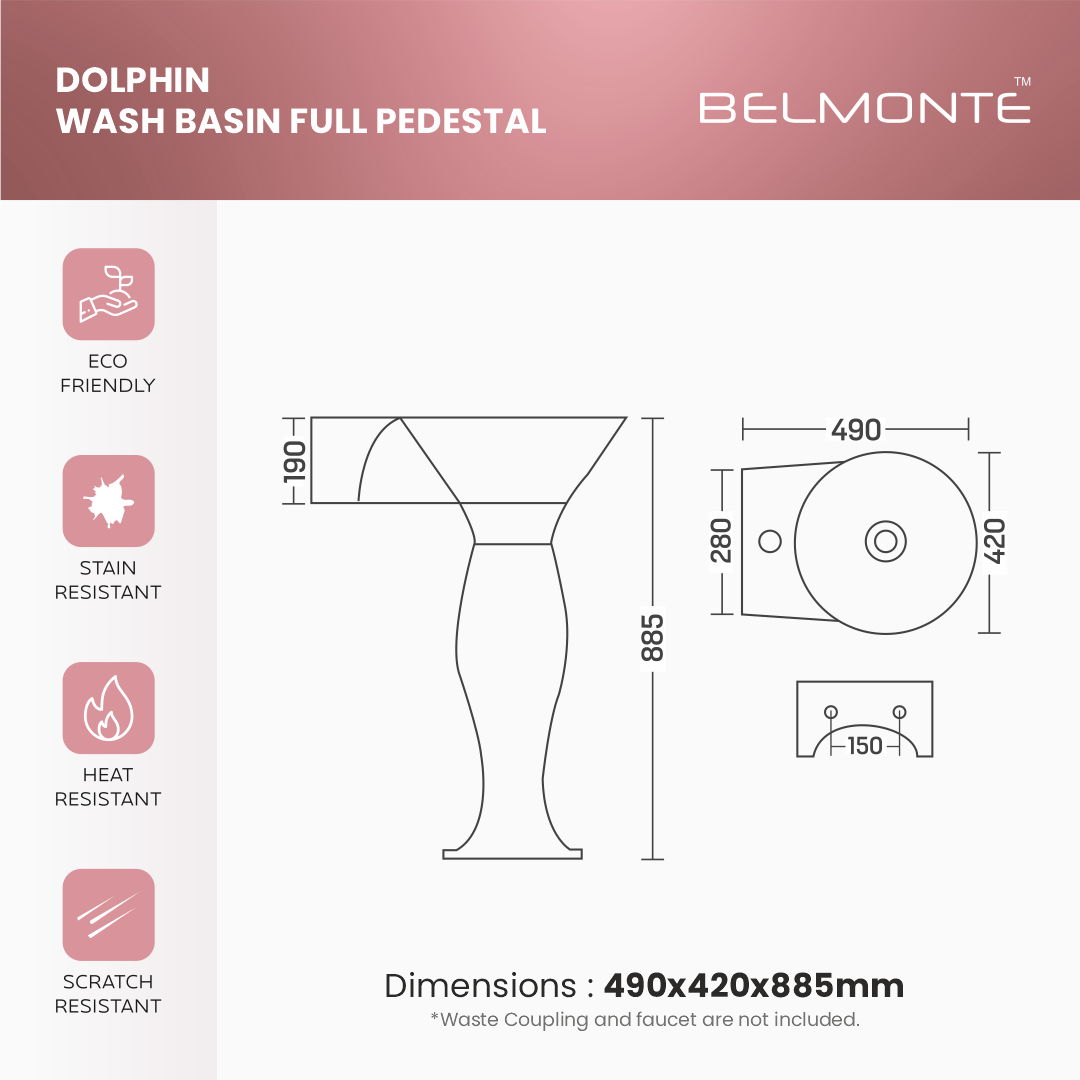 Ceramic Wash Basin Pedestal Set (Dolphin)