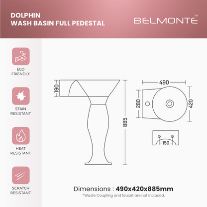 Ceramic Wash Basin Pedestal Set (Dolphin)