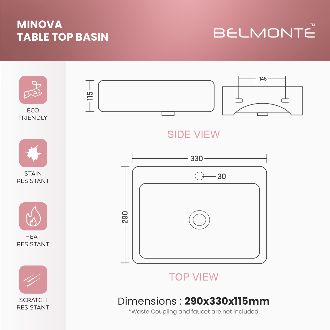 Ceramic Counter Top Basin Small Size (Minova)