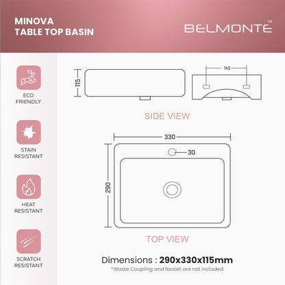 Ceramic Counter Top Basin Small Size (Minova)