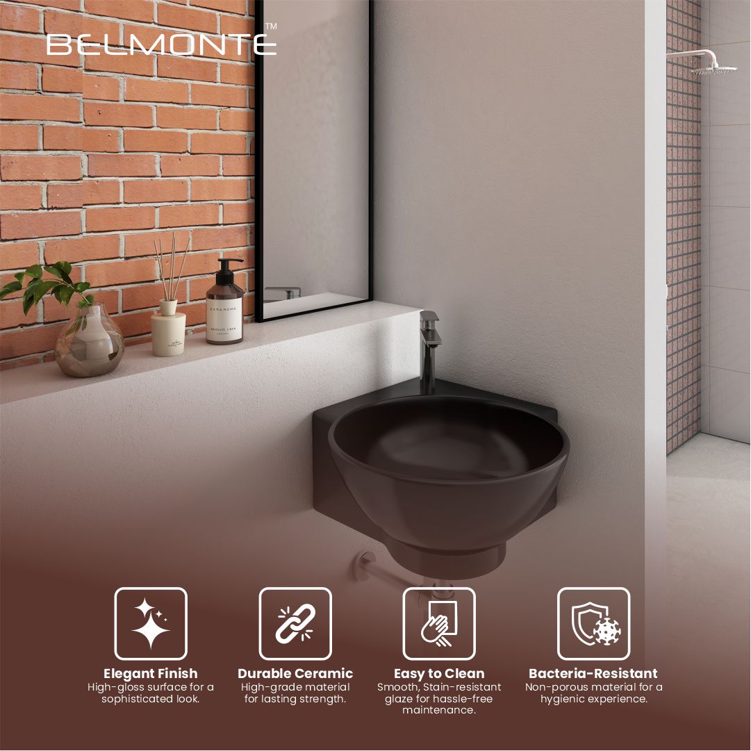 Black Ceramic Corner Basin (Roma)