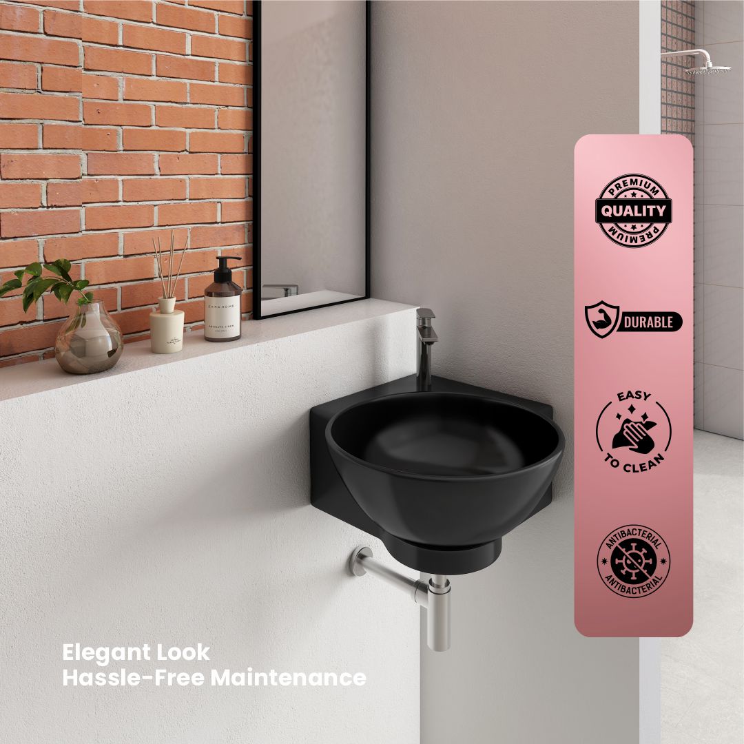 Black Ceramic Corner Basin (Roma)