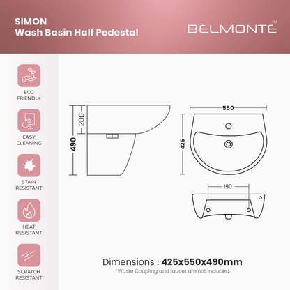 Ceramic Wash Basin Half Pedestal Set (Simon)