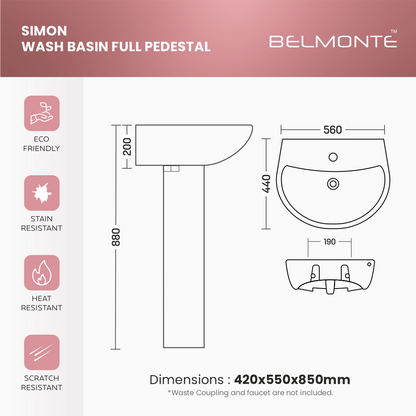 Ceramic Basin With Pedestal Set (Simon)