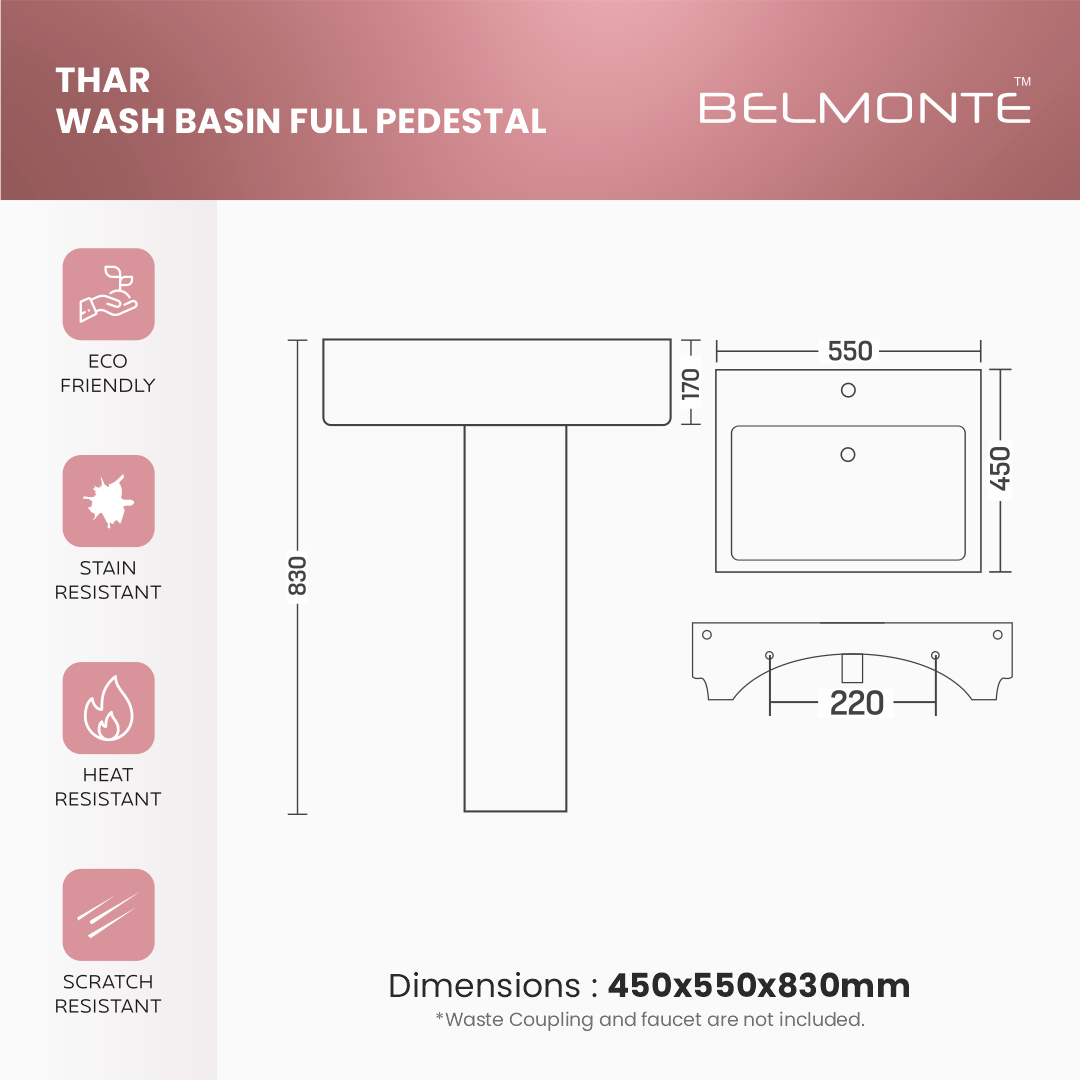 Ceramic Basin With Pedestal Set (Thar)